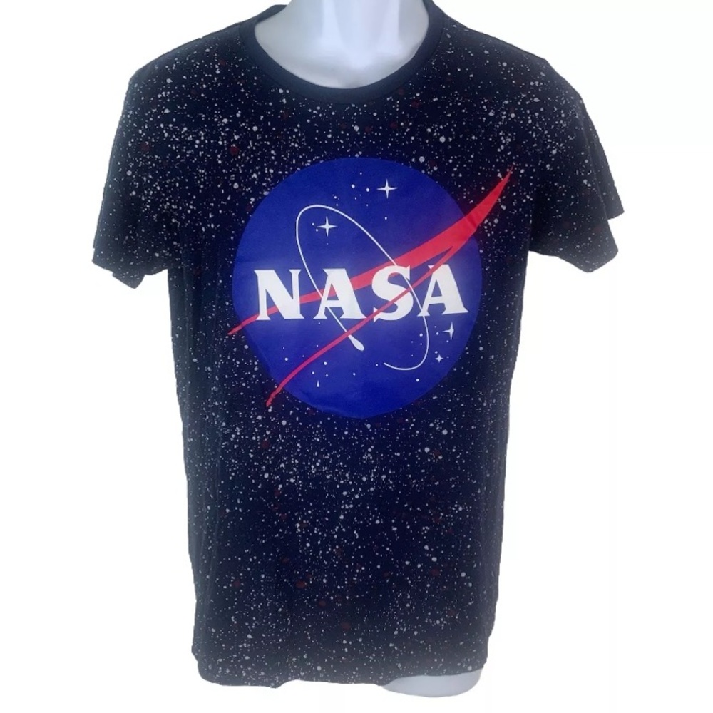 NASA Logo Buzz Aldrin Brand Splatter Print Black T-shirt Men's Size‎ Medium